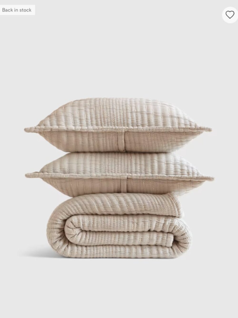 Quince Organic Cotton Channel Stitch Coverlet Set, King / Cal King, Sand (flaw)